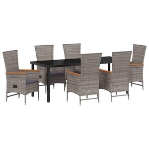 vidaXL Ensemble de salle à manger pour jardin avec coussin 7 Pièces Gris