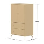 Flexa SAGA Armoire 2 portes et 2 tiroirs a facades rainurees Beige sable Oat Pieds metalliques et boutons Oat