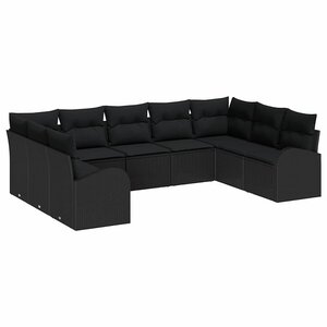 vidaXL Ensemble de canapé de jardin 9 Pièces Noir Poly rotin