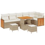 Ensemble de canapé de jardin 9 pièces avec coussins Beige Poly Rotin Acacia