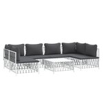 Salon de jardin meuble d'extérieur ensemble de mobilier 7 pièces avec coussins blanc acier 02_0017075