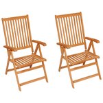 vidaXL Chaises de jardin lot de 2 et coussins à motif de feuilles Teck