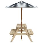 vidaXL Table de pique-nique pour 4 enfants avec parasol bois de sapin