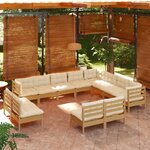 vidaXL Salon de jardin 12 Pièces avec coussins Marron miel Bois de pin