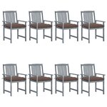 vidaXL Chaises de jardin et coussins lot de 8 Bois acacia solide Gris