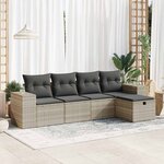 vidaXL Salon de jardin 5 Pièces avec coussins gris clair résine tressée