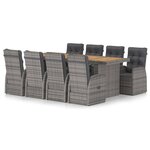 vidaXL Ensemble à manger d'extérieur 9Pièces coussins Résine tressée Gris