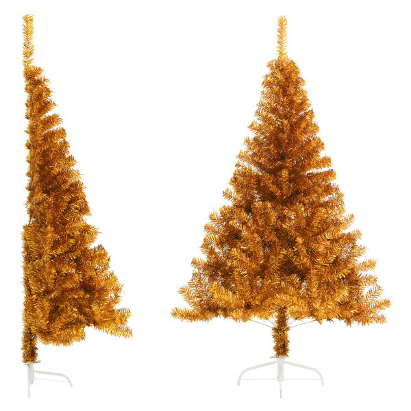 vidaXL Demi sapin de Noël artificiel avec support doré 180 cm PET