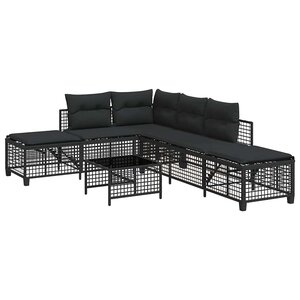 vidaXL Salon de jardin d'angle 3 Pièces avec coussins noir résine tressée