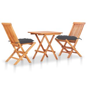 vidaXL Ensemble de bistro 3 Pièces avec coussins anthracite Bois de teck