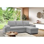 Canapé d'angle convertible réversible VALDO 3-4 places - Souris - Tablette avec USB - Coffre + Pouf - 247 x 143 x 86 cm