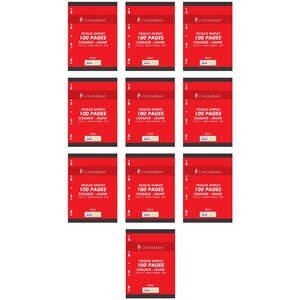 Feuillets mobiles 21x29 7 cm 100 pages grands carreaux jaunes 80g x 10 CONQUÉRANT