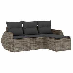vidaXL Salon de jardin 4 Pièces avec coussins gris résine tressée
