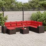 vidaXL Salon de jardin avec coussins 9 Pièces marron résine tressée