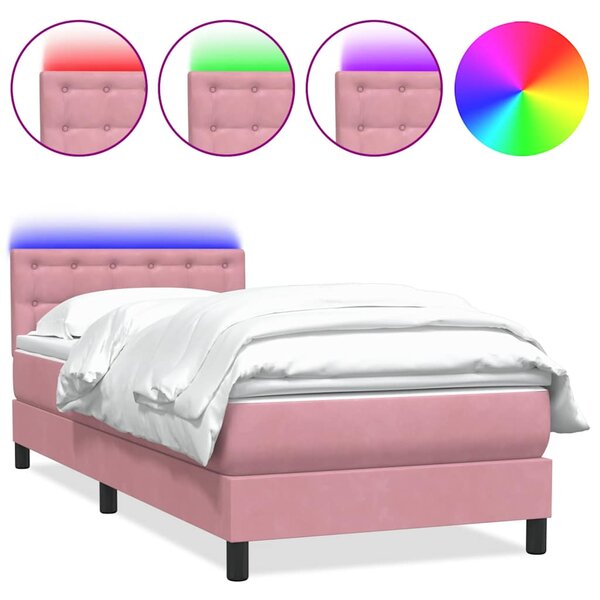 vidaXL Sommier à lattes de lit avec matelas et LED rose 90x210 cm velours