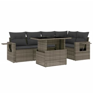 vidaXL Salon de jardin 6 Pièces avec coussins gris résine tressée