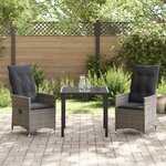 vidaXL Set de salle à manger de jardin de 3 pièces avec coussins gris en rotin poly