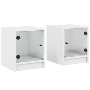 vidaXL Tables de chevet avec portes en verre 2 Pièces blanc 35x37x42 cm