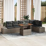 vidaXL Ensemble de salle à manger de jardin 7 pièces avec coussins en poly rotin gris acacia