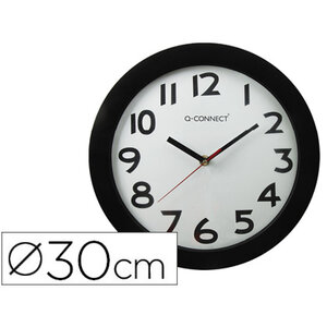 Q-connect horloge murale - Plastique - Diamètre 30 cm - Noir