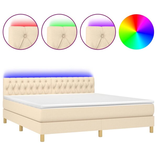 vidaXL Sommier à lattes de lit avec matelas LED Crème 160x200 cm Tissu