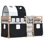 vidaXL Lit superposé avec rideaux blanc/noir 80x200 cm bois pin massif