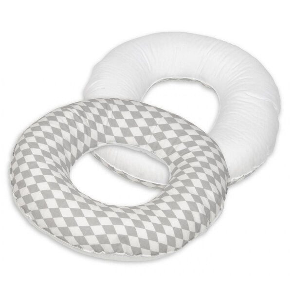 Coussin rond post natal Losanges gris et blancs   blanc