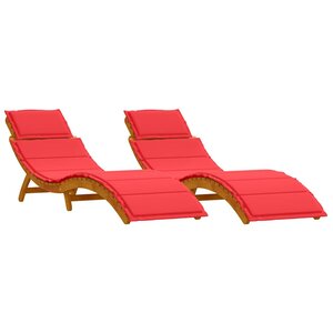 vidaXL Chaise longue 2 Pièces Rouge 184 x 55 x 64cm Bois d'acacia massif