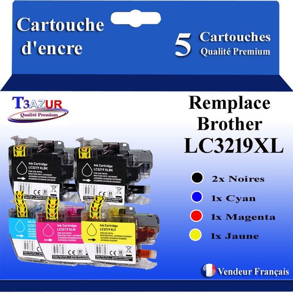T3AZUR Lot de 5 Cartouches compatibles avec Brother LC3217 / LC3219XL pour Brother MFC-J6930DW  MFC-J6935DW  MFC-J6935DWF