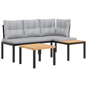 vidaXL Ensemble de banc de jardin avec coussins 3 Pièces noir