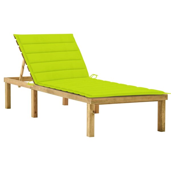 vidaXL Chaise longue avec coussin vert vif Bois de pin imprégné