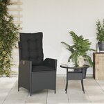 vidaXL Chaise inclinable de jardin avec coussins noir résine tressée