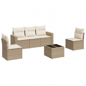 vidaXL Salon de jardin avec coussins 6 Pièces beige résine tressée