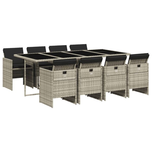 vidaXL Ensemble à manger de jardin et coussins 9 Pièces gris clair rotin