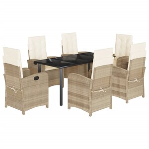 vidaXL Ensemble à manger de jardin et coussins 7 Pièces beige poly rotin