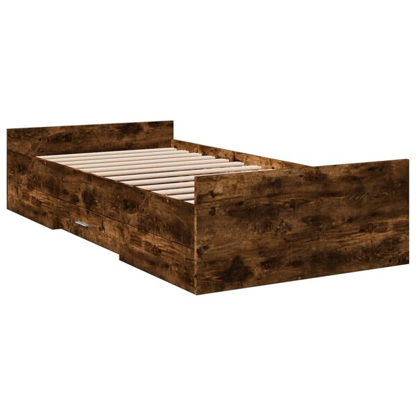 vidaXL Cadre de lit et tiroirs chêne fumé 100x200 cm bois d'ingénierie