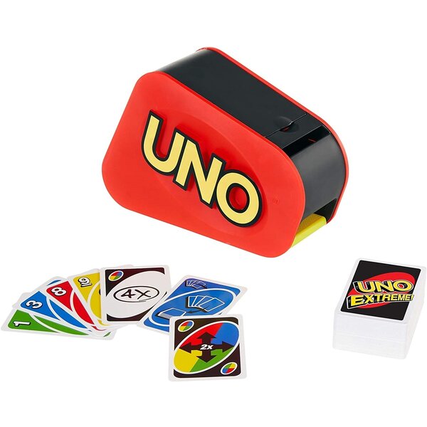 Mattel GXY75 - Uno extreme Jeu de société et de cartes avec distributeur aléatoire sonore et lumineux