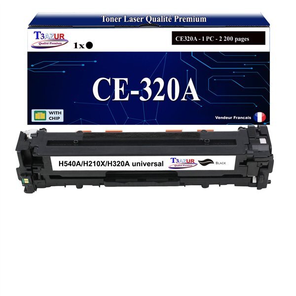 T3AZUR - Toner compatible avec CE320A pour HP LaserJet Pro CP1525 CP1525 CP1525N CP1525NW CP1526NW CP1527NW CP1528NW - Noire