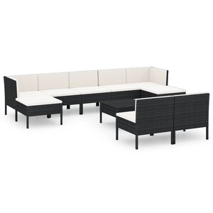 vidaXL Salon de jardin 10 Pièces avec coussins Résine tressée Noir