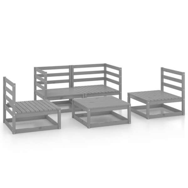 vidaXL Salon de jardin 5 Pièces Gris Bois de pin massif