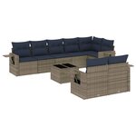 vidaXL Salon de jardin 9 Pièces avec coussins gris résine tressée