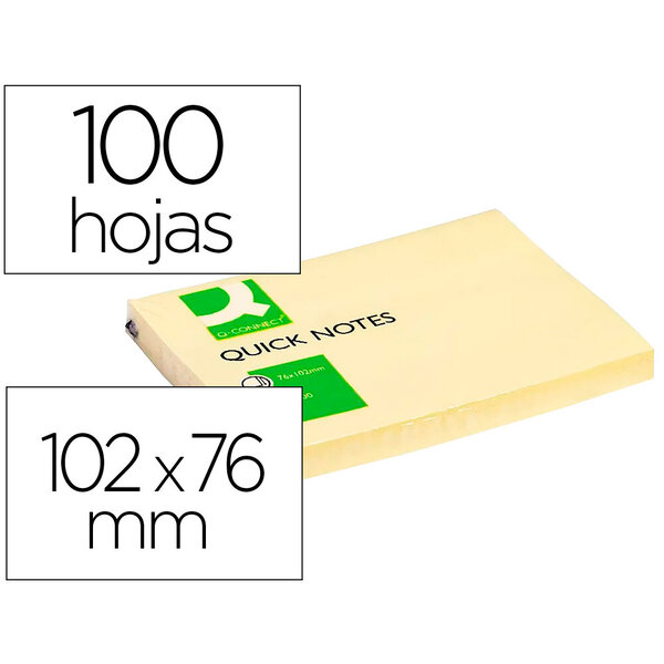 Bloc-notes q-connect quick notes 102x76mm 1 bloc 100f repositionnables coloris jaune
