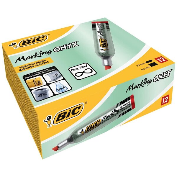 Marqueur Permanent MARKING ONYX 1481 Pointe Biseau 2 7 à 6 2 mm Rouge x 12 BIC