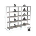 Étagère de rangement polyvalente en métal (lot de 2) charge lourde max 875kg - 180 x 90 x 30 cm - gris