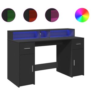 vidaXL Bureau avec lumières LED noir 140x55x91 cm bois d'ingénierie