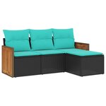 vidaXL Salon de jardin 4 Pièces avec coussins noir résine tressée