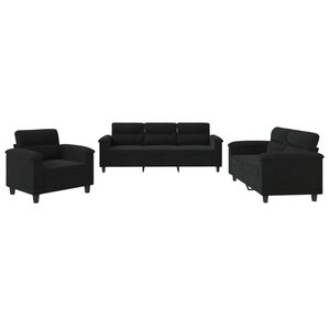 vidaXL Ensemble de canapés 3 Pièces avec coussins noir tissu microfibre