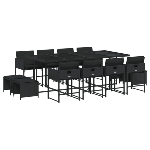 vidaXL Ensemble à manger de jardin 13 Pièces coussins noir résine tressée
