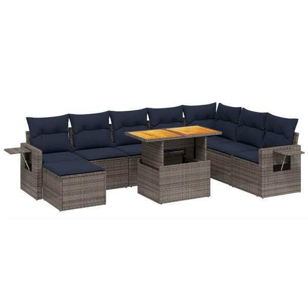 vidaXL Salon de jardin 9 Pièces avec coussins gris résine tressée