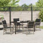 vidaXL Ensemble de salle à manger de jardin de 5 pièces avec coussins gris clair en poly rattan